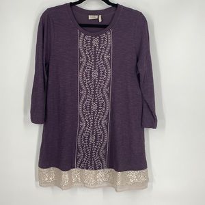 Logo by Lori Goldstein Purple Embroidered Lace Long Sleeve Shirt